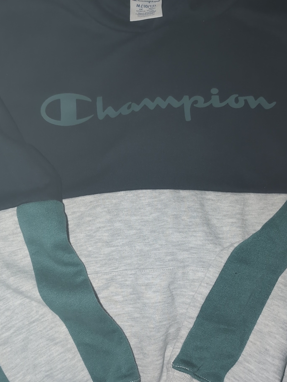 Champion Colorblock Crewneck Sweatshirt in Teal and Light Gray